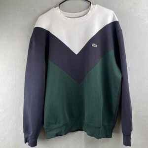 Lacoste Colorblock Crewneck Pique Sweatshirt Chevron Panel Navy Green Mens XL